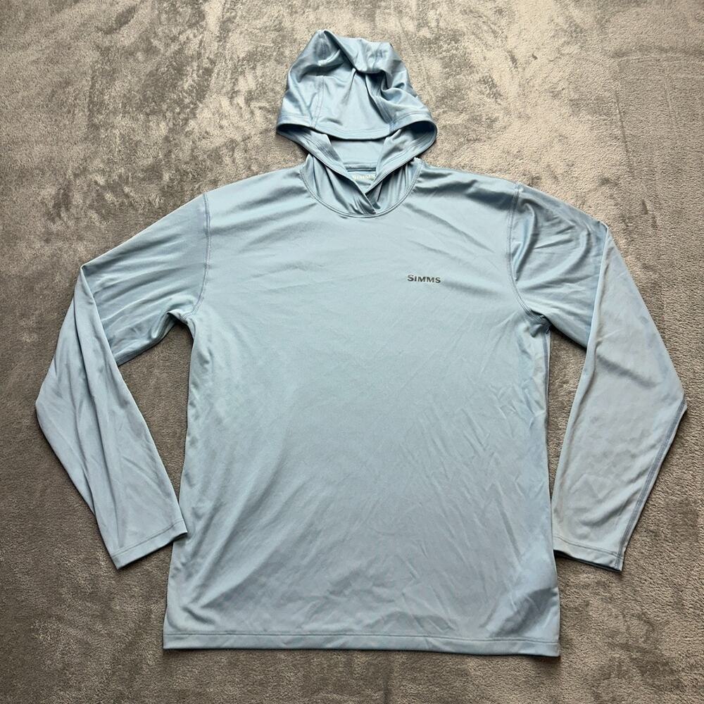 Simms Mens Blue Long Sleeve Polyester Fishing Hoodie Size Medium